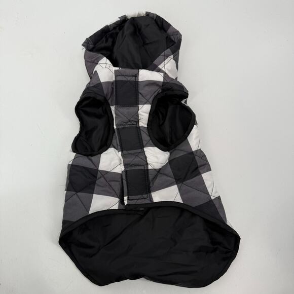 Barkley & Finn Dog Jacket Size S Black White Buffalo Check Hooded Lined Quilted - Picture 2 of 9